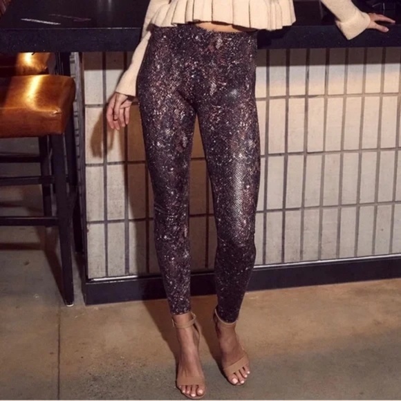Spanx Snake Shine Leggings Mocha Size XS - Picture 1 of 12
